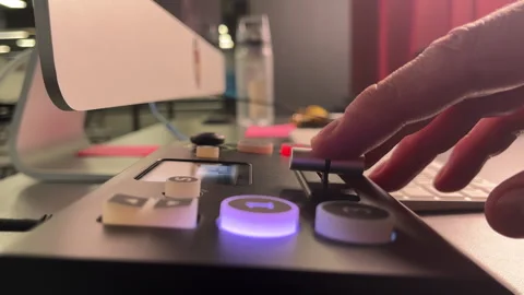 Broadcast Panel Button Press Light-Up Stock Footage 310139126