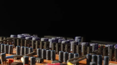 Broadcast PCB - Power Transistor &amp; Capacitor Parade - Rotating - Top Copy Space Stock Footage 331170843