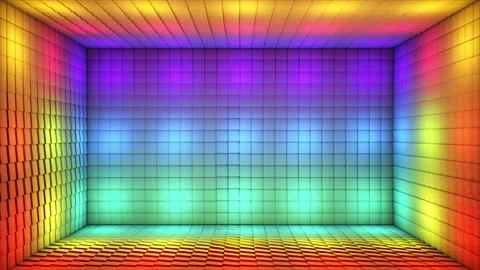 Broadcast Pulsating Hi-Tech Alternate Blinking Illuminated Cubes Room Stage, 4K Stock Footage 333034275