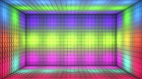 Broadcast Pulsating Hi-Tech Alternate Blinking Illuminated Cubes Room Stage, 4K Stock Footage 333034452