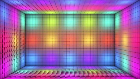 Broadcast Pulsating Hi-Tech Alternate Blinking Illuminated Cubes Room Stage, 4K Stock Footage 336376929