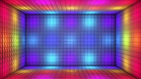 Broadcast Pulsating Hi-Tech Alternate Blinking Illuminated Cubes Room Stage, 4K Stock Footage 341581078