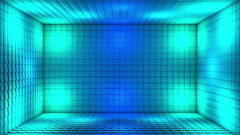 Broadcast Pulsating Hi-Tech Alternate Blinking Illuminated Cubes Room Stage, 4K Stock Footage 344914900