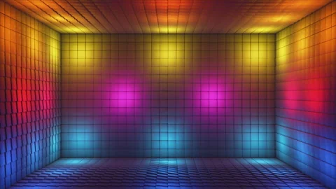 Broadcast Pulsating Hi-Tech Blinking Illuminated Cubes Room Stage,Multi Color,4K Stock Footage 296967773