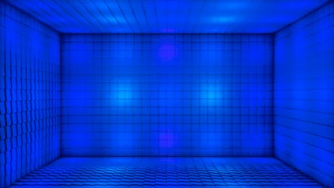 Broadcast Pulsating Hi-Tech Blinking Illuminated Cubes Room Stage,Multi Color,4K Stock Footage 297600160