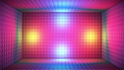 Broadcast Pulsating Hi-Tech Cubes Room Stage, Multi Color, Events, 3D, Loop, 4K Stock Footage 137428952