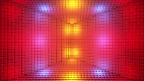 Broadcast Pulsating Hi-Tech Cubes Room Stage, Multi Color, Events, 3D, Loop, 4K Stock Footage 138124507
