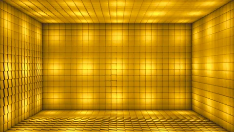 Broadcast Pulsating Hi-Tech Illuminated Cubes Room Stage,Golden,Event,3D,Loop,4K Stock Footage 233022816