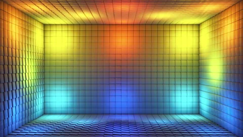 Broadcast Pulsating Hi-Tech Illuminated Cubes Room Stage, Multi Color, Events,4K Stock Footage 296094264
