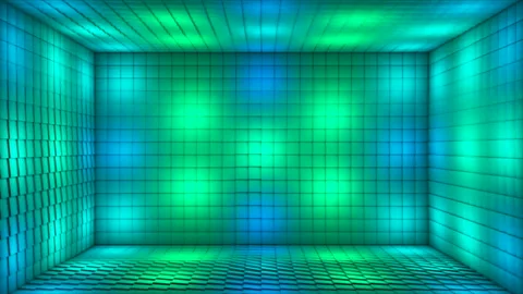 Broadcast Pulsating Switching Hi-Tech Blinking Illuminated Cubes Room Stage, 4K Stock Footage 333034607