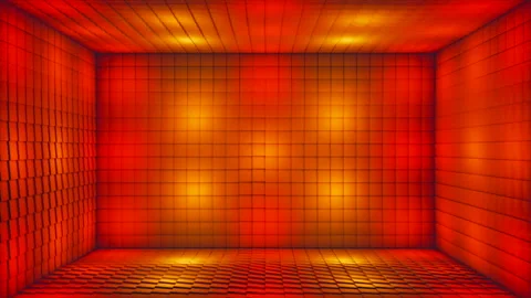 Broadcast Pulsating Switching Hi-Tech Blinking Illuminated Cubes Room Stage, 4K Stock Footage 333034751