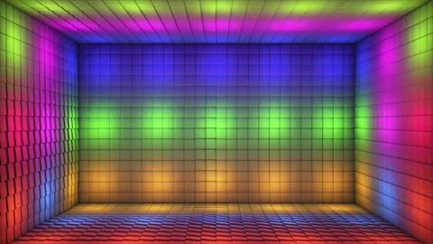 Broadcast Pulsating Switching Hi-Tech Blinking Illuminated Cubes Room Stage, 4K Stock Footage 333035428