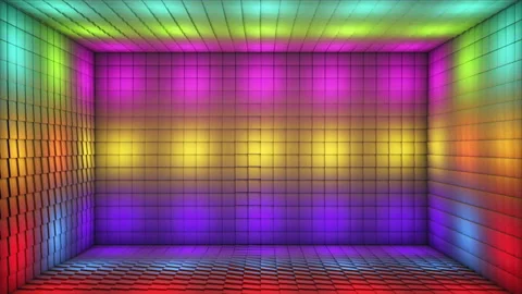 Broadcast Pulsating Switching Hi-Tech Blinking Illuminated Cubes Room Stage, 4K Stock Footage 333035502