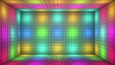 Broadcast Pulsating Switching Hi-Tech Illuminated Cubes Room Stage,MultiColor,4K Stock Footage 333972019