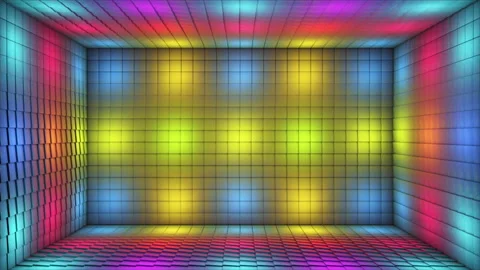 Broadcast Pulsating Switching Hi-Tech Blinking Illuminated Cubes Room Stage, 4K Stock Footage 333973731
