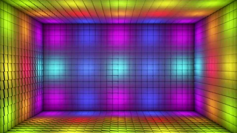 Broadcast Pulsating Switching Hi-Tech Blinking Illuminated Cubes Room Stage, 4K Stock Footage 336705166