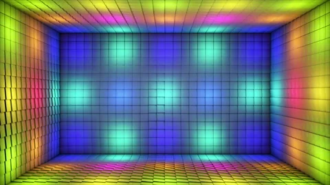 Broadcast Pulsating Switching Hi-Tech Illuminated Cubes Room Stage,MultiColor,4K Stock Footage 340616098