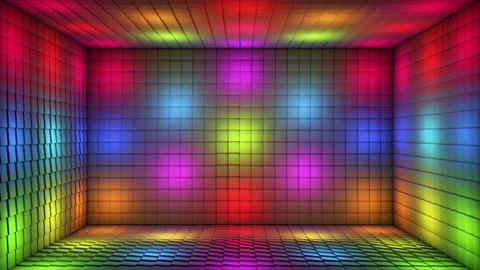 Broadcast Pulsating Switching Hi-Tech Blinking Illuminated Cubes Room Stage, 4K Stock Footage 341299250