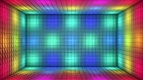 Broadcast Pulsating Switching Hi-Tech Illuminated Cubes Room Stage,MultiColor,4K Stock Footage 341457617