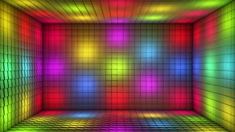 Broadcast Pulsating Switching Hi-Tech Blinking Illuminated Cubes Room Stage, 4K Stock Footage 341734325