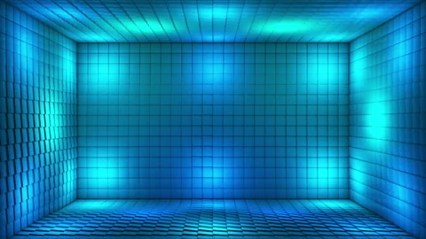 Broadcast Pulsating Switching Hi-Tech Blinking Illuminated Cubes Room Stage, 4K Stock Footage 342470660