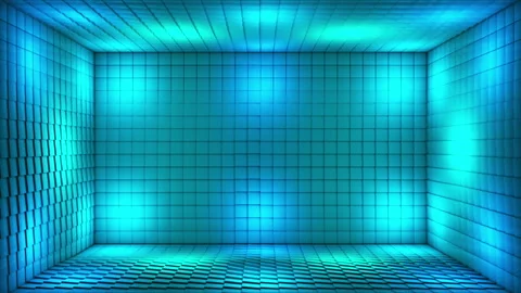 Broadcast Pulsating Switching Hi-Tech Illuminated Cubes Room Stage,MultiColor,4K Stock Footage 345589754