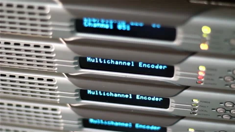 Broadcast Server Room with Multichannel Encoders and Monitoring Displays - 4K Stock-Footage 281206859