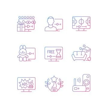 Broadcast services gradient linear vector icons set Stock-Illustration