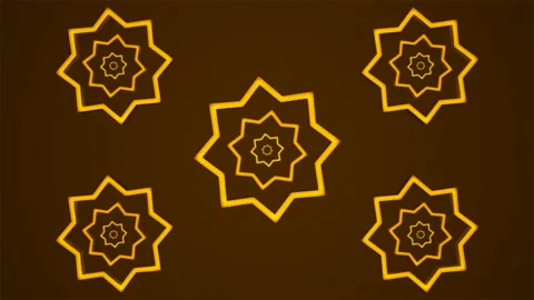 Broadcast Spinning Hi-Tech Illuminated Hollow Stars, Golden, Events, 3D, Loop,4K Stock Footage 221410152