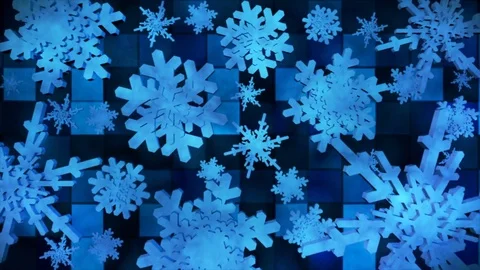 Broadcast Spinning Hi-Tech Snow Flakes, Blue, Events, Loopable, 4K Stock Footage