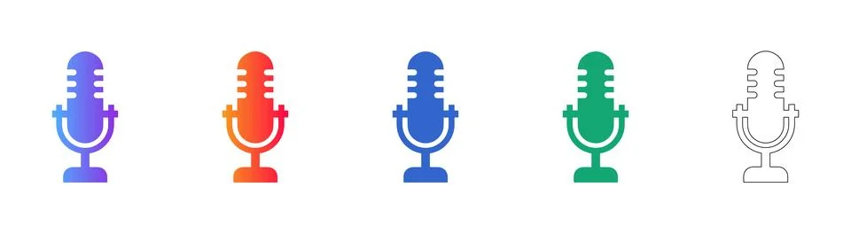 Broadcast Studio Microphone Icons Set Stock Illustration
