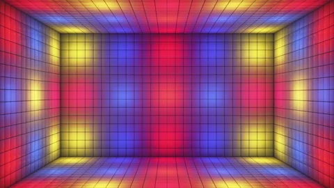 Broadcast Switching Hi-Tech Illuminated Cubes Room Stage, Multi Color, Events,4K Stock Footage 327370852