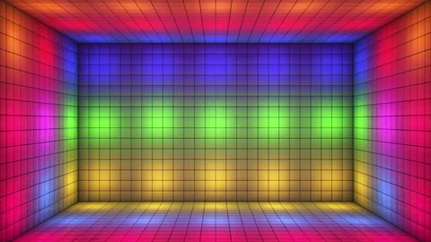 Broadcast Switching Hi-Tech Illuminated Cubes Room Stage, Multi Color, Events,4K Stock Footage 333033456