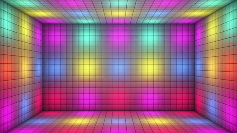 Broadcast Switching Hi-Tech Illuminated Cubes Room Stage, Multi Color, Events,4K Stock Footage 334715503
