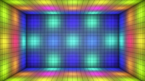 Broadcast Switching Hi-Tech Illuminated Cubes Room Stage, Multi Color, Events,4K Stock Footage 340903312
