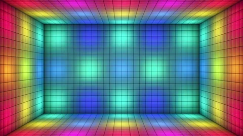 Broadcast Switching Hi-Tech Illuminated Cubes Room Stage, Multi Color, Events,4K Stock Footage 341580754