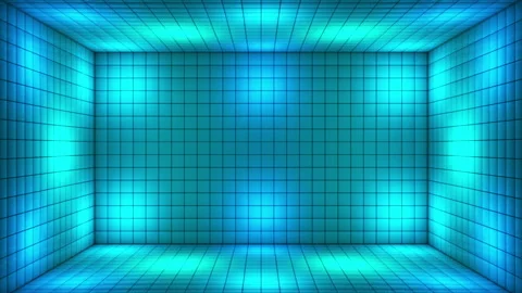 Broadcast Switching Hi-Tech Illuminated Cubes Room Stage, Multi Color, Events,4K Stock Footage 345741720