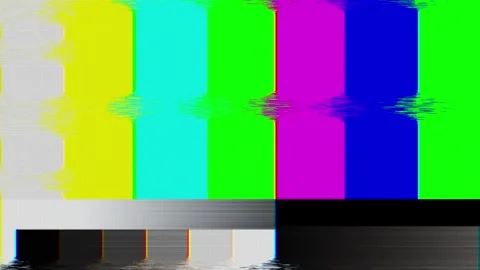 Broadcast test pattern static visual vivid color blocks, horizontal noise, and o Stock Footage 340555734