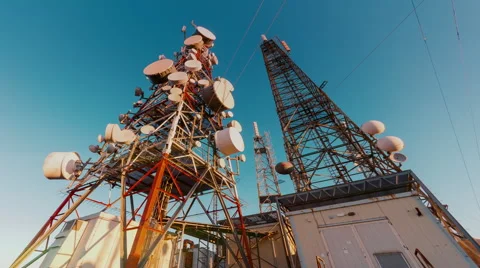 Broadcast tower, communication antenna sunset timelapse ultra wide angle Stock Footage 61747160