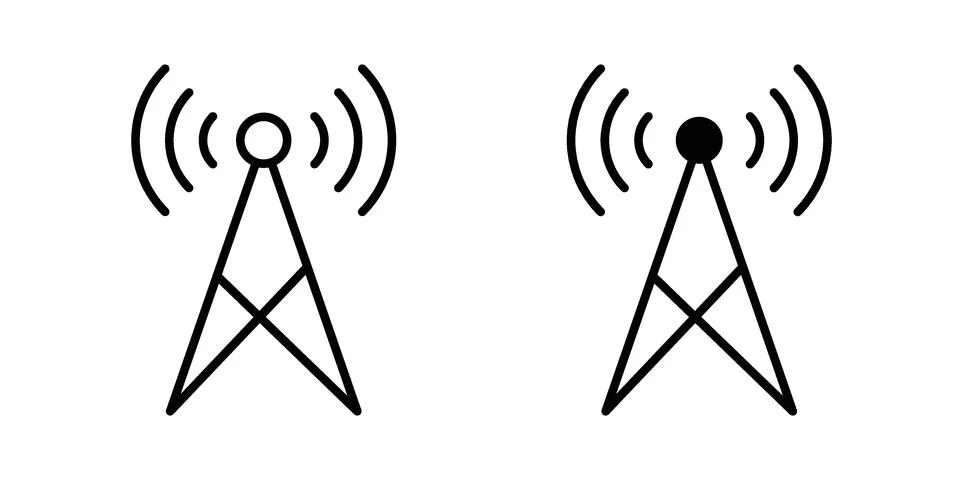 Broadcast tower icon drawing lines. Silhouette style vector bundle Stockillustratie