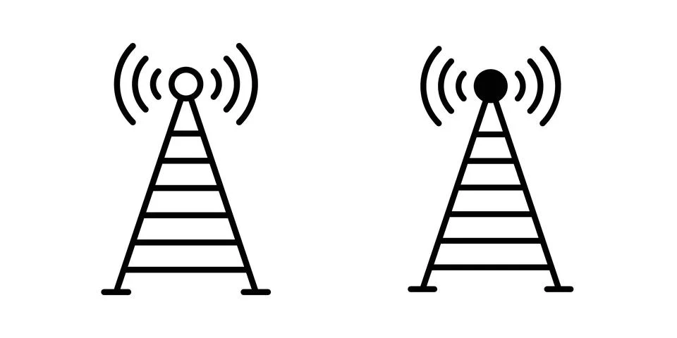 Broadcast tower icon symbol. Flat and Stroke Vector illustration Stock Illustration