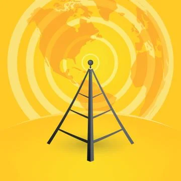 Broadcast tower transmits to the world Illustrazione stock