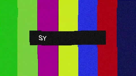 Broadcast TV color bars test pattern with glitch static noise, retro SMPTE scre Stock Footage 339544224