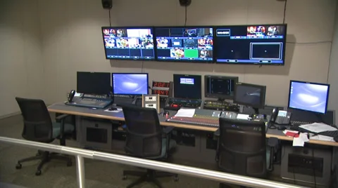 Broadcast TV Studio Control Room Stock Footage