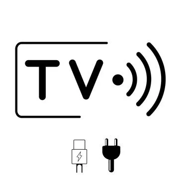 Broadcast TV USB cable WiFi sign symbol icon Stock Illustration