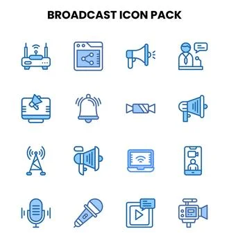 Broadcast Two Colour Design Icons Pack Stock Illustration