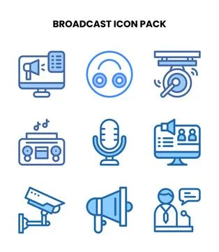 Broadcast Two Colour Icons Pack Stock Illustration