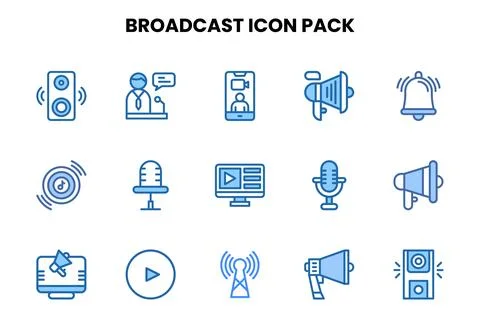 Broadcast Two Colour Scalable Icons Pack Stock Illustration