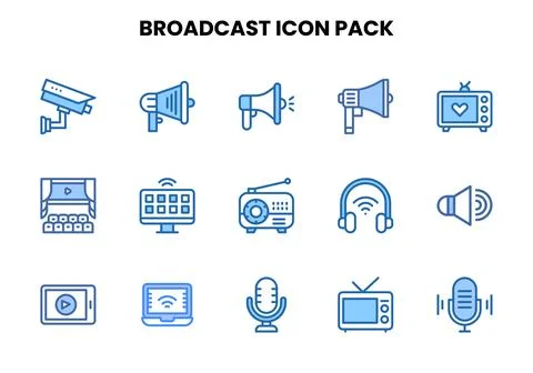 Broadcast Two Colour UI Icons Pack Stock Illustration