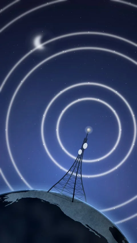 Broadcast world tower signal waves standard vert Stock Footage 341770882